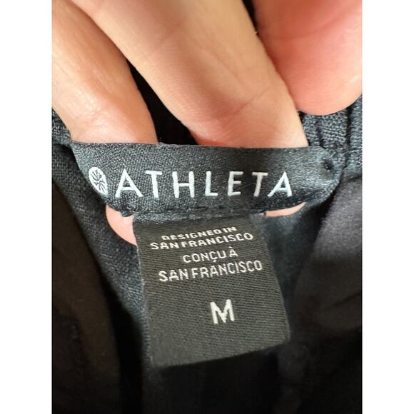 Athleta Retreat 100% Linen Ankle Pant Med. Black Straight Fit High Rise Pull-on - Picture 4 of 9